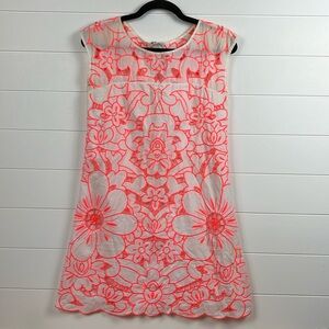 Milly hot pink and white eyelet sleeveless mini dress back zipper size 2